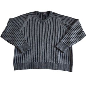 T. Harris Large Ribbed Blue 100% Pure Cashmere V-Neck Sweater *FLAWED*